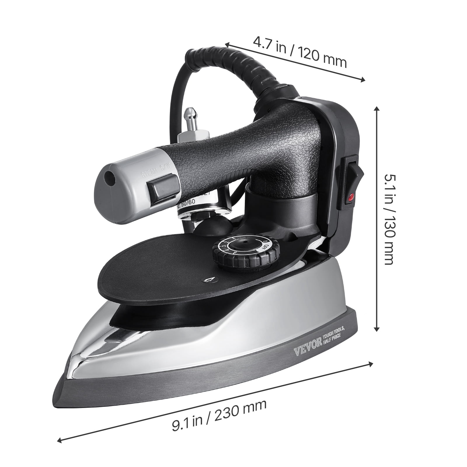 VEVOR Gravity Feed Steam Iron, 1000W Gravity Feed Iron with 3.5 L Large Capacity Tank, Demineralizer Cartridges, Non-Stick Ironing Shoe, 5 Temperature Settings, Industrial Electric Steam for Ironing