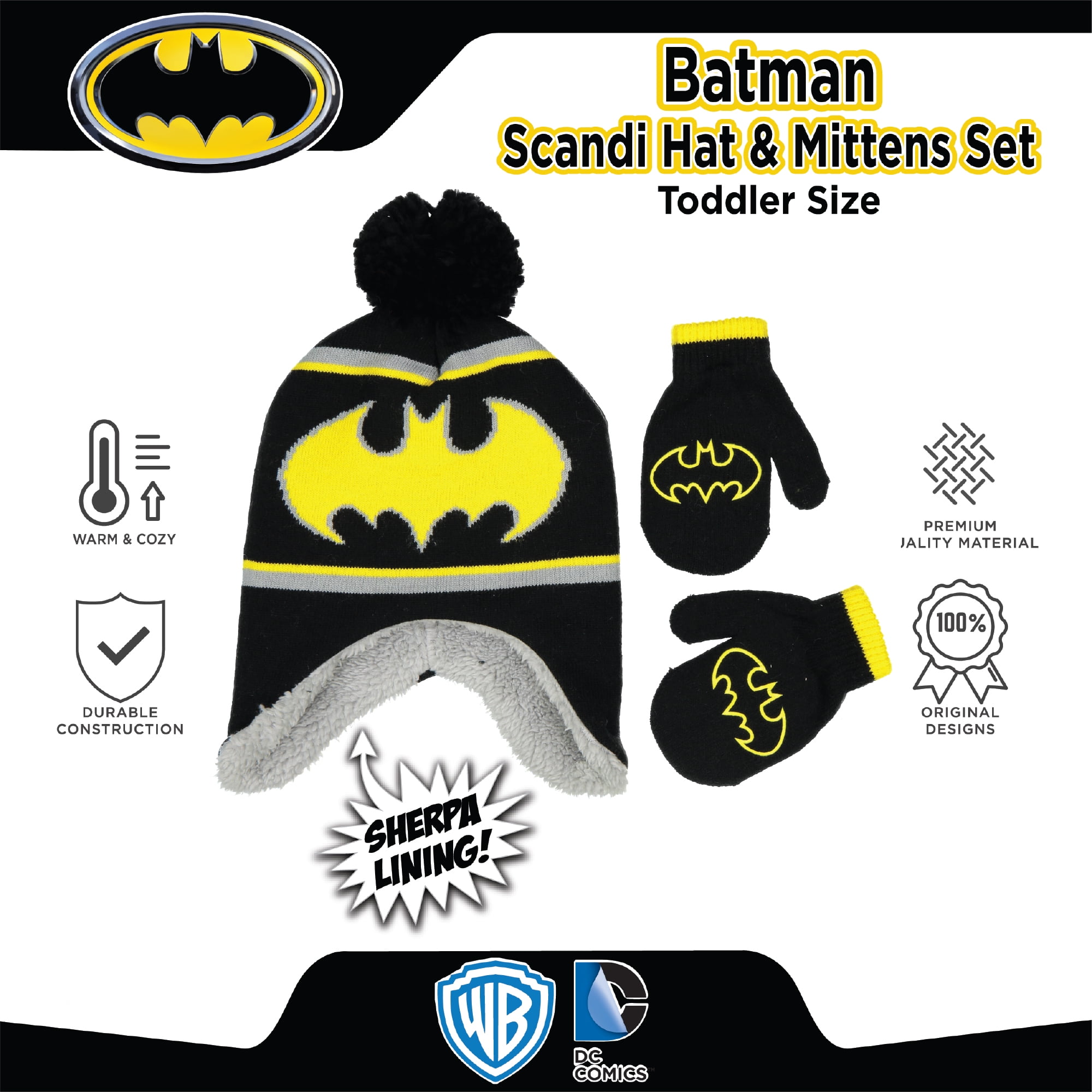 DC Comics Toddler Winter Hat, Kids Gloves or Toddlers Mittens, Batman Baby  Beanie for Boy Ages 2-4 