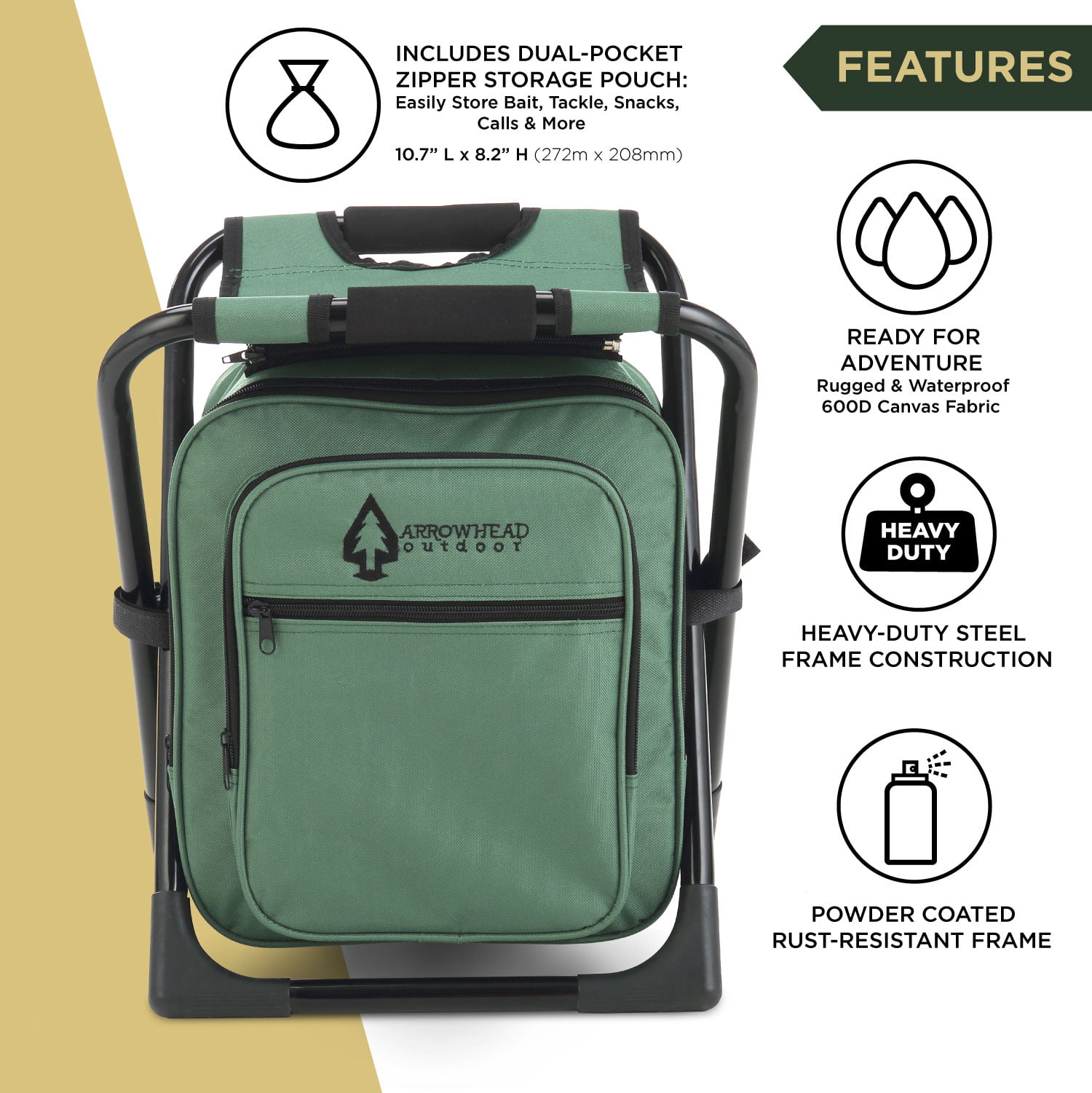 ARROWHEAD OUTDOOR Multi-Function 3-in-1 Compact Camp Chair: Backpack, Stool  & Insulated Cooler, w/ External Pockets, Lightweight, Backpack, Storage Bag  Included, Fishing, Hiking, Heavy-Duty, USA-Based 