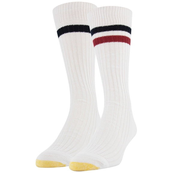 Gold Toe Mens 2-Pk Lodge Collection Retro Rib Crew Socks One Size White