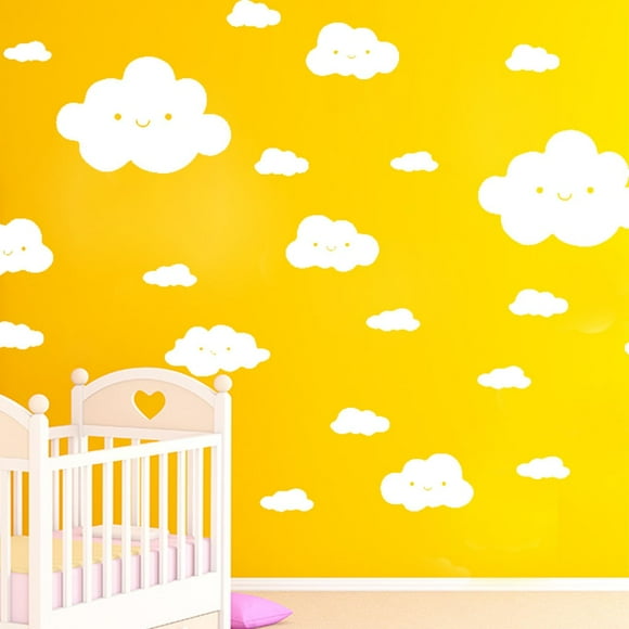 TIMIFIS Wall Decals 24Pcs Smiling Face White Clouds Vinyl Decal Art Wall Sticker Diy Home Room Decor Home Decor