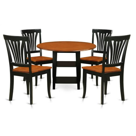 Extending Round Table East West Furniture Sudbury 5 Piece Round Extending Dining Table Set with Wood Seat Chairs ()