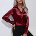 thumbnail image 6 of BLVB Women's Blouse Satin Silk Collared Shirts Button Shirts Casual Loose Long Sleeve Office Work Tunic Tops, 6 of 6