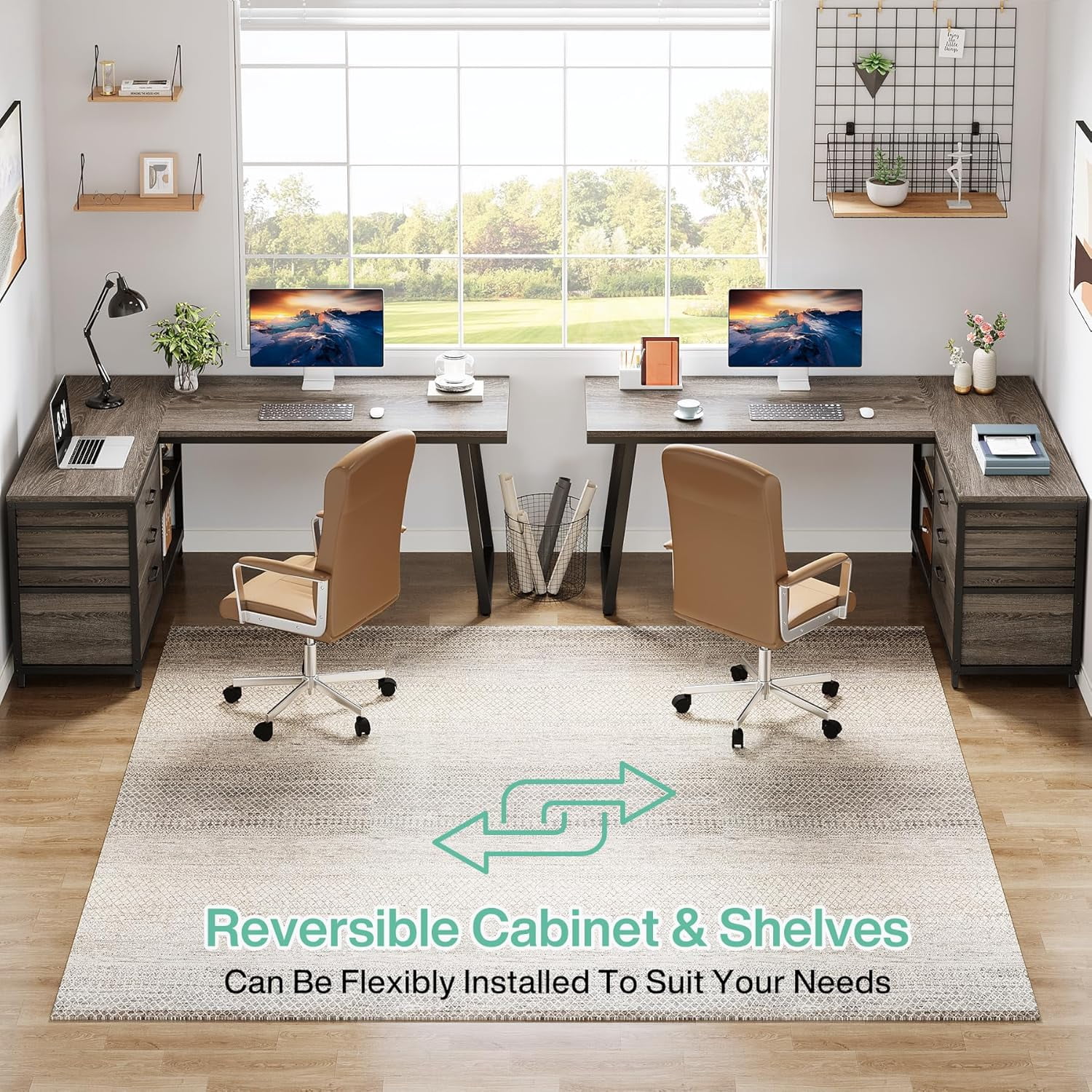 Tribesigns 53" L Shaped Office Desk, Reversible Corner Computer Desk with 3 File Drawers and 2 Storage Shelves for Home Office, Study, Gaming Room (Gray)