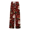 thumbnail image 5 of Women's Loose Wide Leg Pants, Christmas Print Elastic Waist Drawstring, Casual Pocket Trousers, Fashion Holiday Pants for Women, Cozy and Festive,Wine,M, 5 of 6
