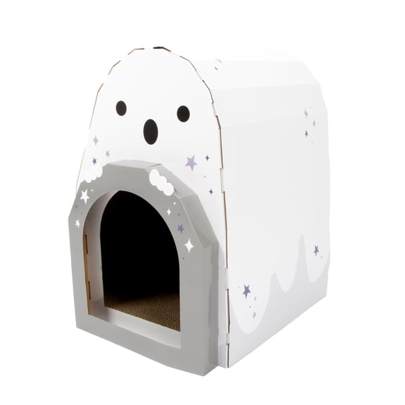 Kitty City Halloween Ghost Indoor Cat Scratcher House, White, One Size