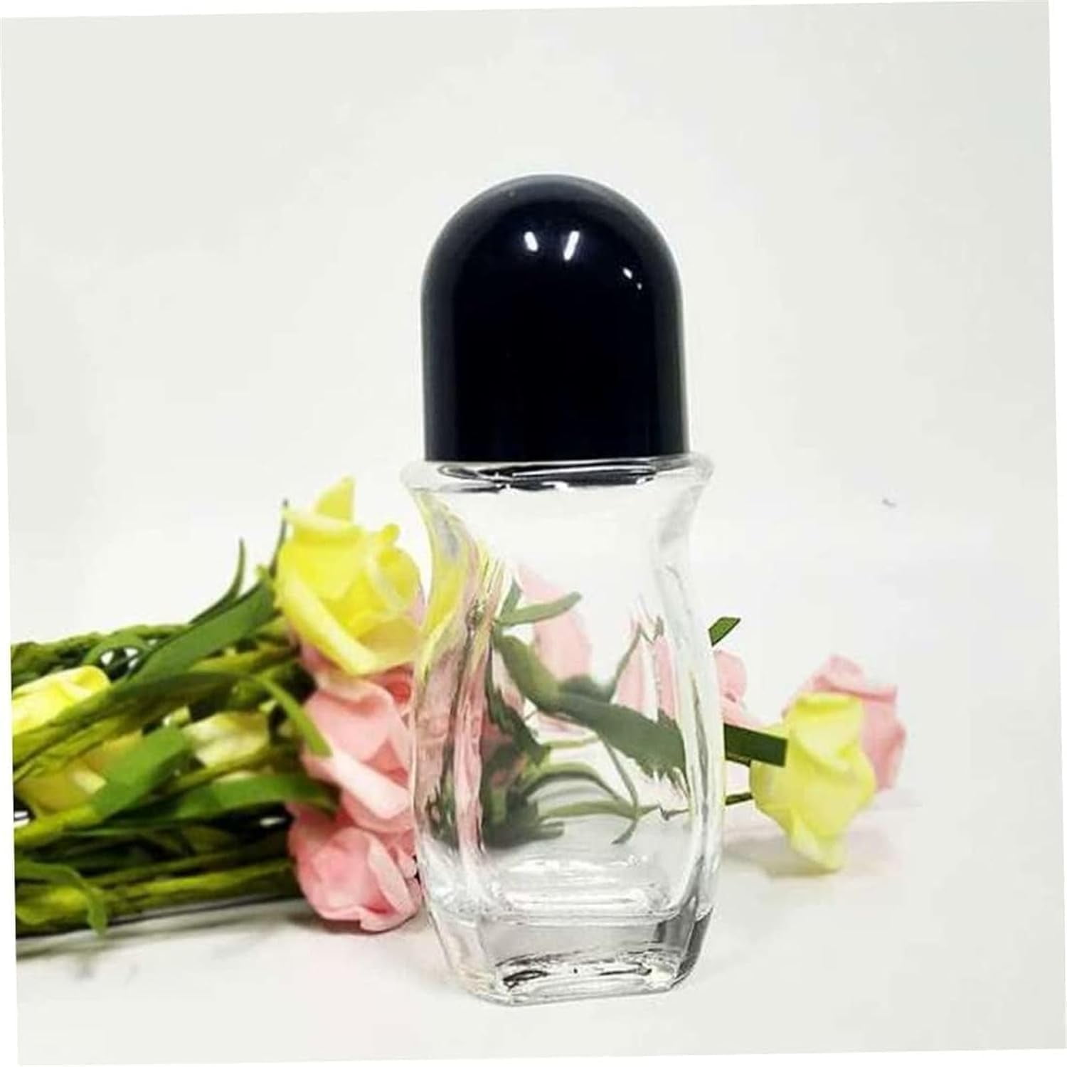 3pcs Glass Empty Roller Bottles,with Plastic Roller Ball,Clear Refillable Glass Roll-On Bottles,Empty Essential Oils Roller Bottles Containers with Plastic Roller Ball and Black Cap(30ml)