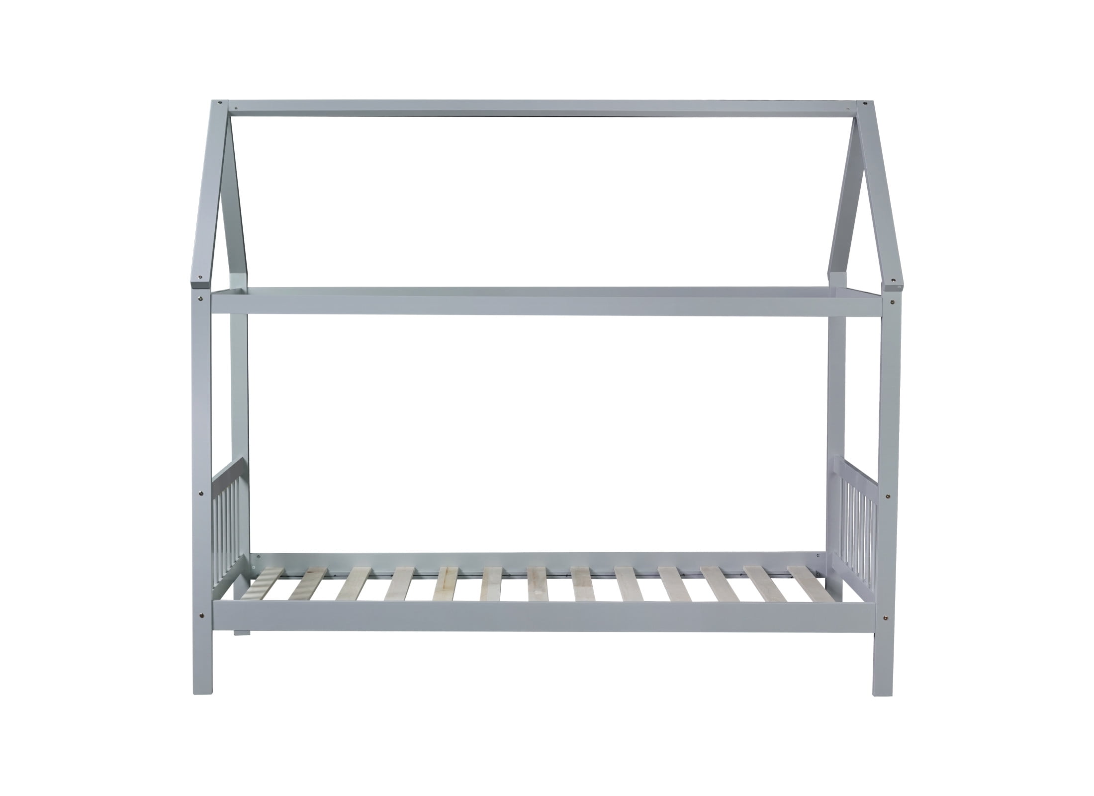 Noble House Lois Twin House Canopy Bed, Rubber Wood Frame with House-Shaped Design and Headboard Footboard, Light Grey
