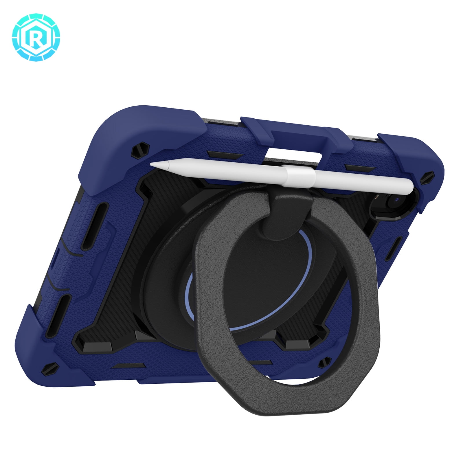 3-in-1 Case for Apple iPad Mini 2021 (8.3 Inch, 6th Generation) Tablet - Shockproof Drop Proof Rugged Cover, Built-in Pencil Holder /Kickstand /Handle, Protective Hard Shell (Dark Blue)