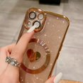 thumbnail image 3 of Compatible with iPhone 15 Plus 6.7 Inch Case with Magsafe, Plating Heart Glitter Magnetic Case for Women Girl TPU Camera Protection Back Cover for iPhone 15 Plus Gold, 3 of 14