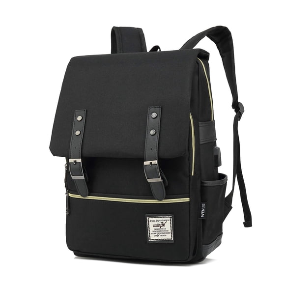 LIZAIDA MENENDEZ Sac à Dos Vintage pour Ordinateur Portable pour Femmes Hommes, Sac à Dos de Voyage Décontracté, Sac à Dos Universitaire 15,6 Pouces avec Port de Charge USB (1-(Noir Foncé USB))