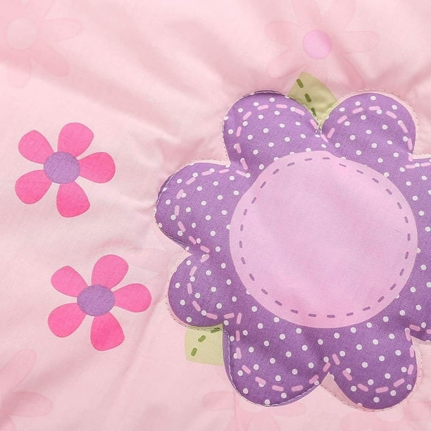 Sweet Baba 4 Piece Cotton Butterfly Crib Bedding Set,Pink Crib Set for Baby Girls,Microfiber Printed Nursery Set Including Comforter/Skirt/2 Crib Sheets