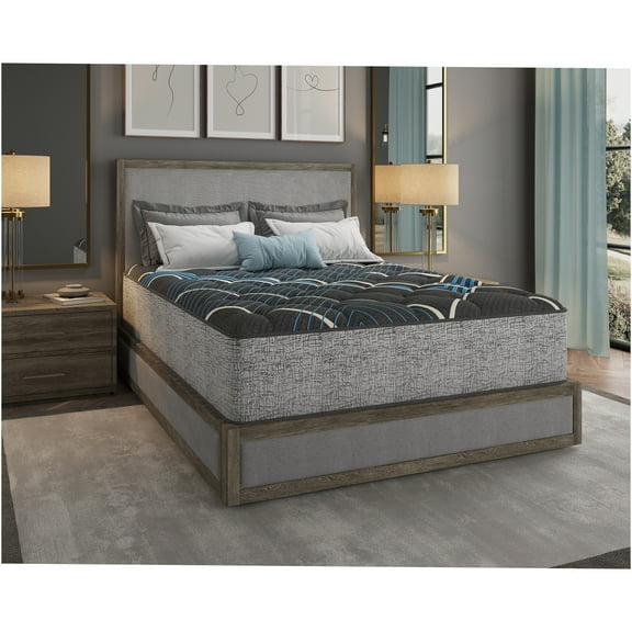 JERFIT 14 Inch Firm Queen Hybrid Mattress, Cooling Gel Memory Foam Pocketed Coils, Edge Support, Grey Blue