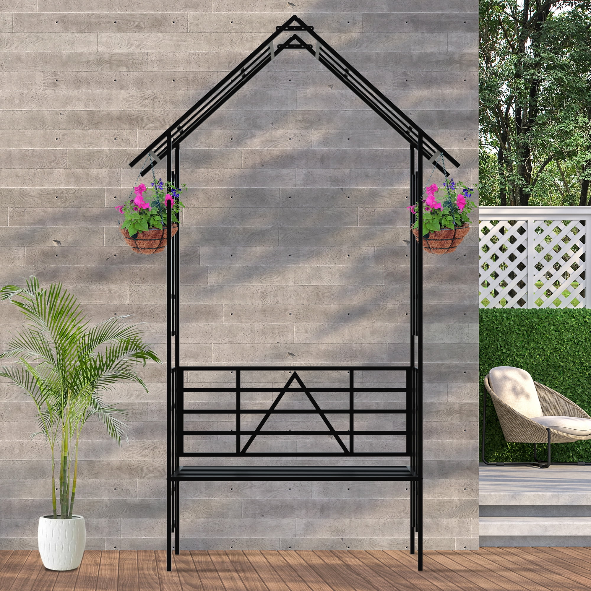 Miniyam Outdoor Garden Arbor Bench, Metal Arch Trellis for Climbing Plants, Powder-Coated Steel, 58"W