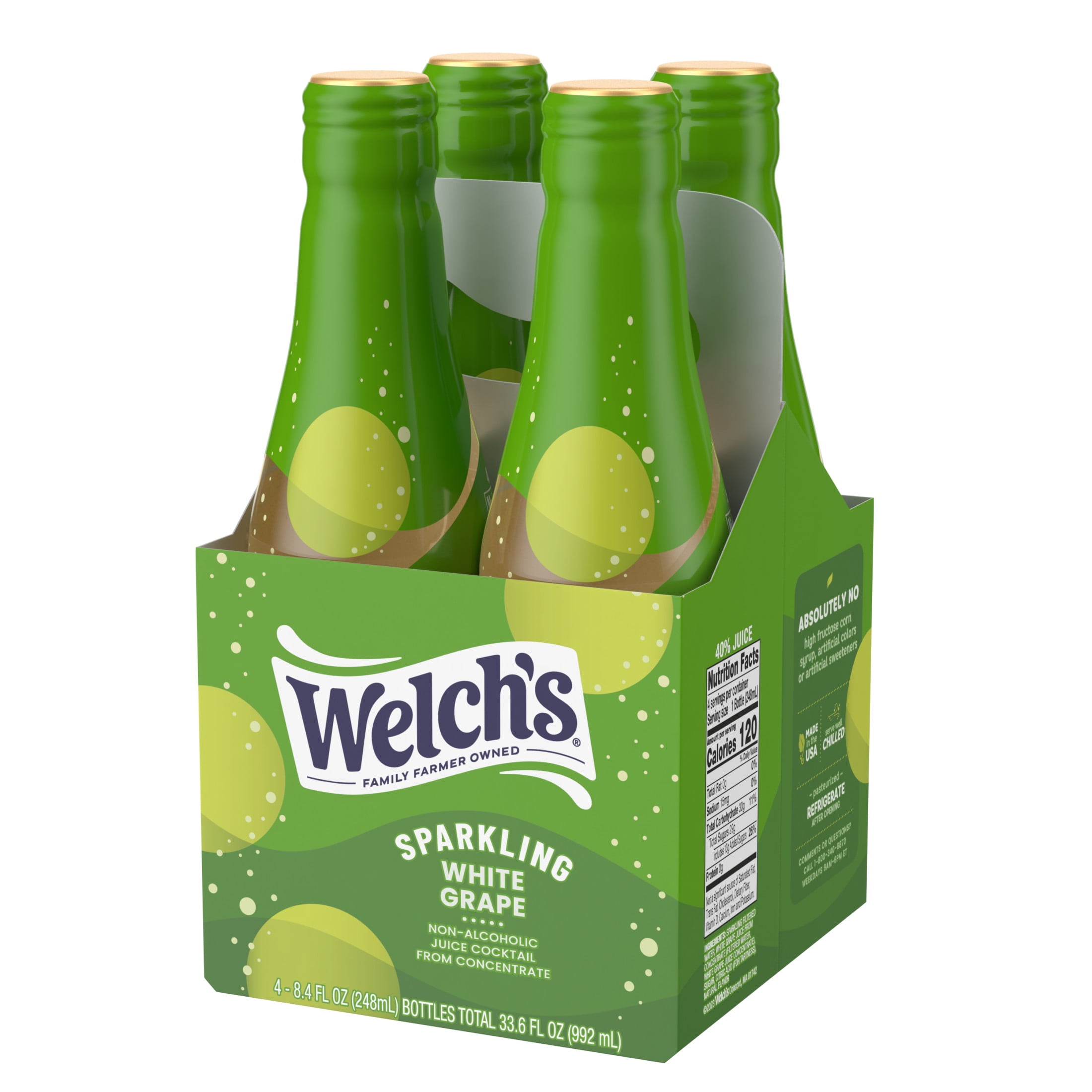 Welch's Non-Alcoholic Sparkling Juice Cocktail, White Grape, 8.4 fl oz Bottle 4 Pack