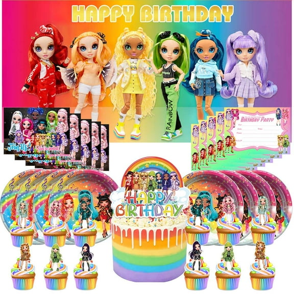 Rainbow High Dolls Invite Invitation Cards Party Supplies Decor Decorations Banner Plates Background Backdrop