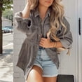 thumbnail image 4 of Uhndy Winter Jackets Coats for Women, Ladies Corduroy Buttoned Cardigan Solid Color Long Sleeve Lapel Loose Padded Shirt Top Christmas Gifts for Women, 4 of 6