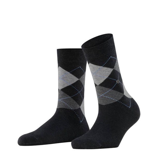 Burlington Calcetines de Mujer - Queen, Calcetines Cortos, Algodón, Diseño de Rombos, Emblema del Logotipo Negro/gris/azul claro