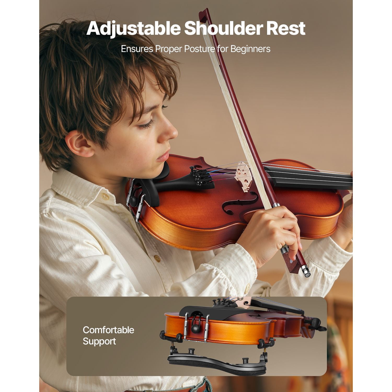 Dranite Professional 1/4 Size Solid Wood Violin Set for Beginners - Includes Protective Case & Rosin (Classic Brown)