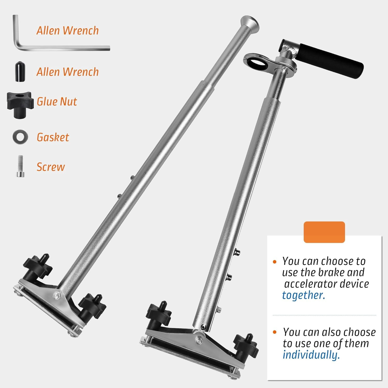 OceanicEcho Handicap Driving Hand Controls for Disabled Drivers, Adjustable Car Pedal Assist Brake and Accelerator, Left or Right Hand Use, Universal Fit for Automatic Vehicles, Bright Silver