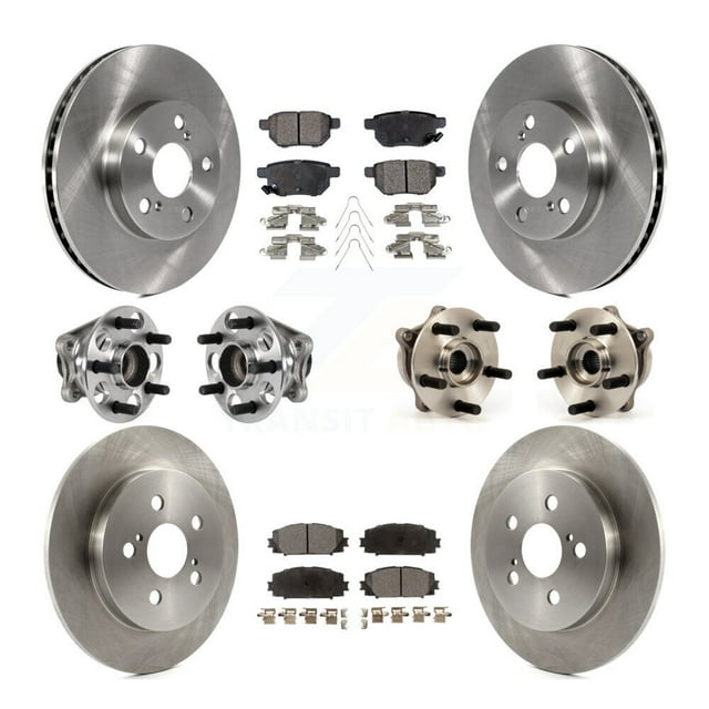 Transit Auto Front Rear Hub Bearing Assembly Disc Brake Rotors and Ceramic Pads Kit (10Pc) for Car 2011-2013 Lexus CT200h with 259mm Diameter Rotor - Left Right Side (Driver Passenger) KBB-123900