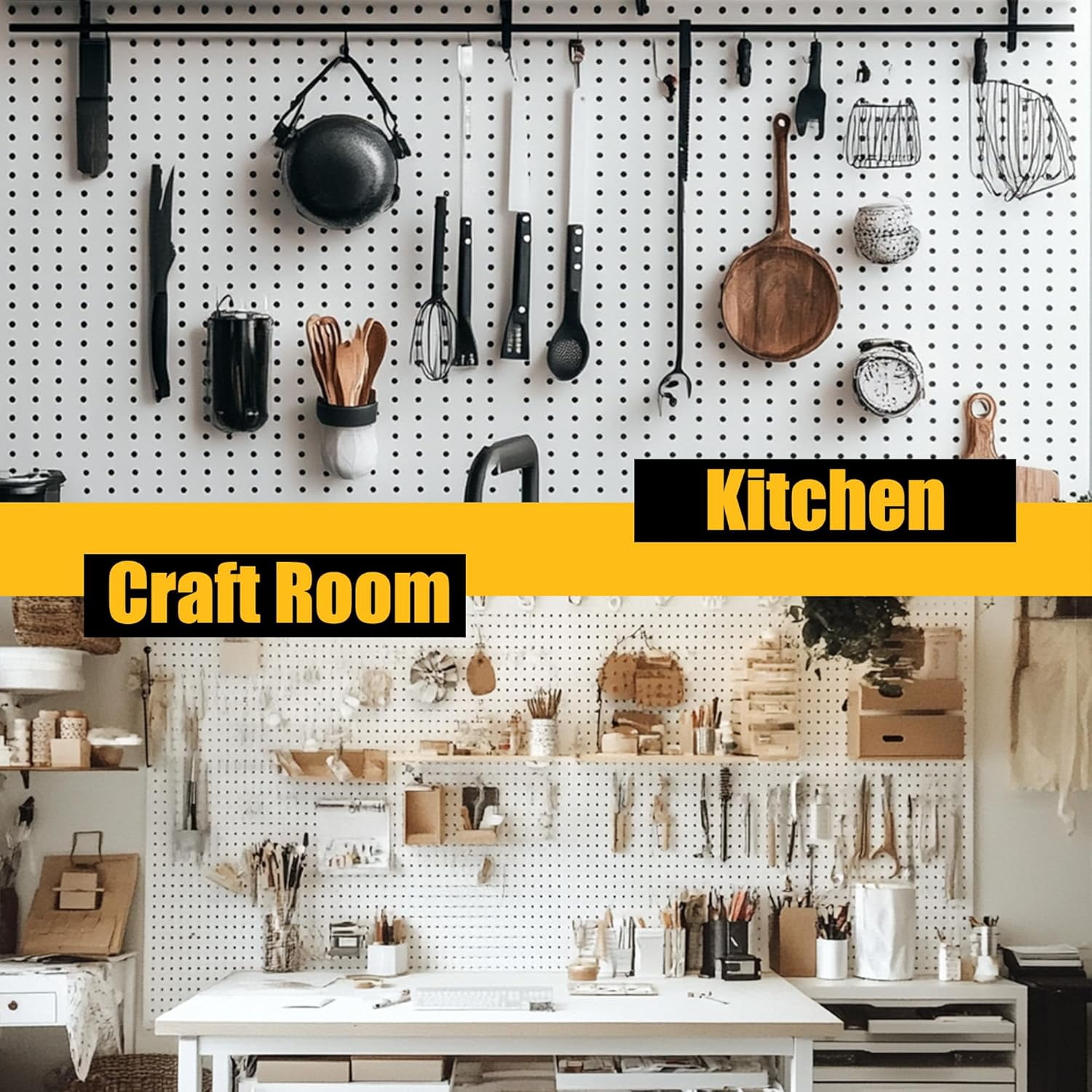 Peg Board, 8 Pack Metal Pegboard Panels with 50 Hooks, White Pegboards Wall Organizer, Peg Board for Walls Home, Garage Tool Storage, Office Organization, Craft Room