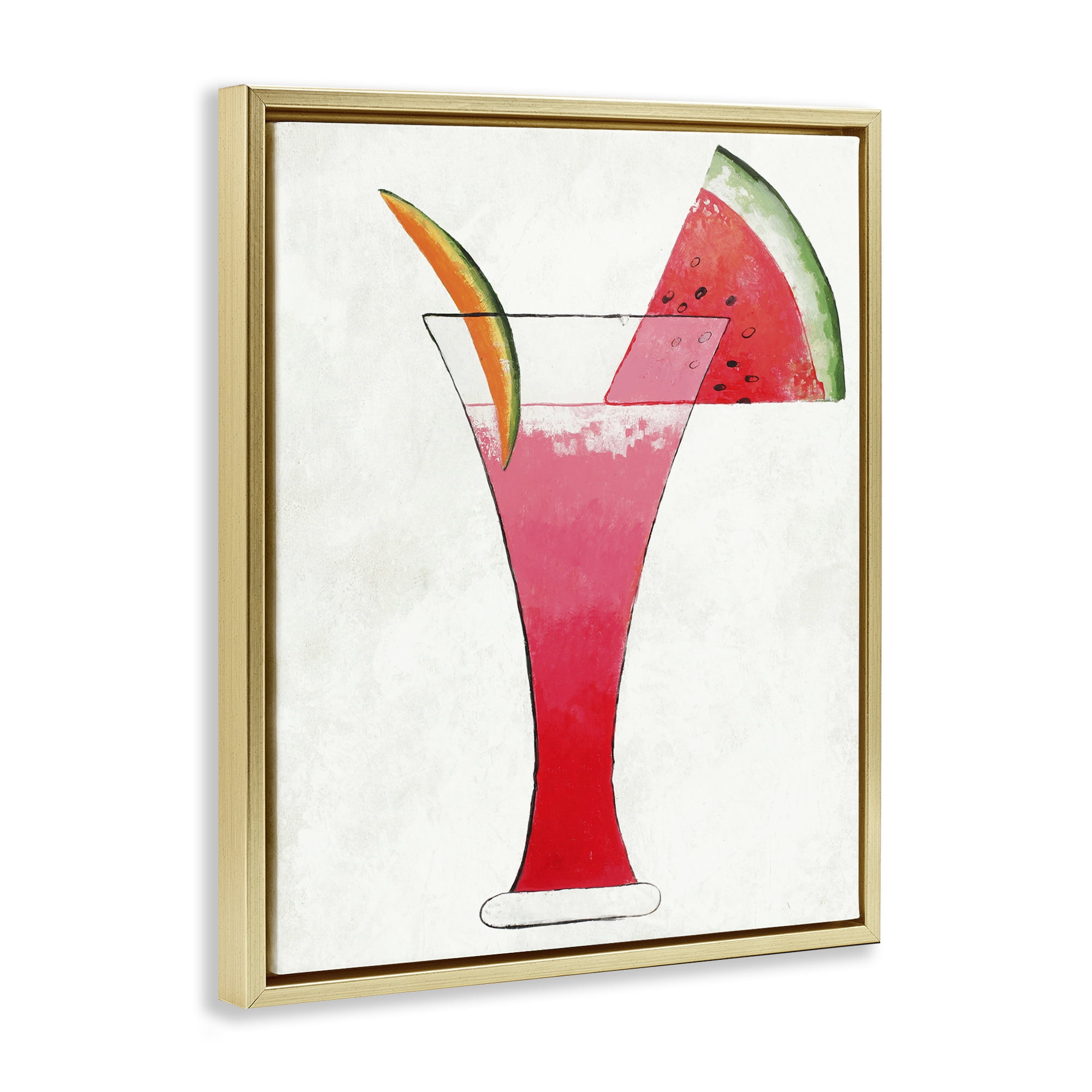 Stupell Industries Summer Cocktail Watermelon Slice Gold Framed Floater Canvas Wall Art, design by Lorenzo Collective