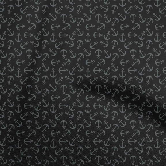 oneOone Polyester Spandex Black Fabric Nautical Anchor Fabric For Sewing Printed Craft Fabric By The Yard 56 Inch Wide