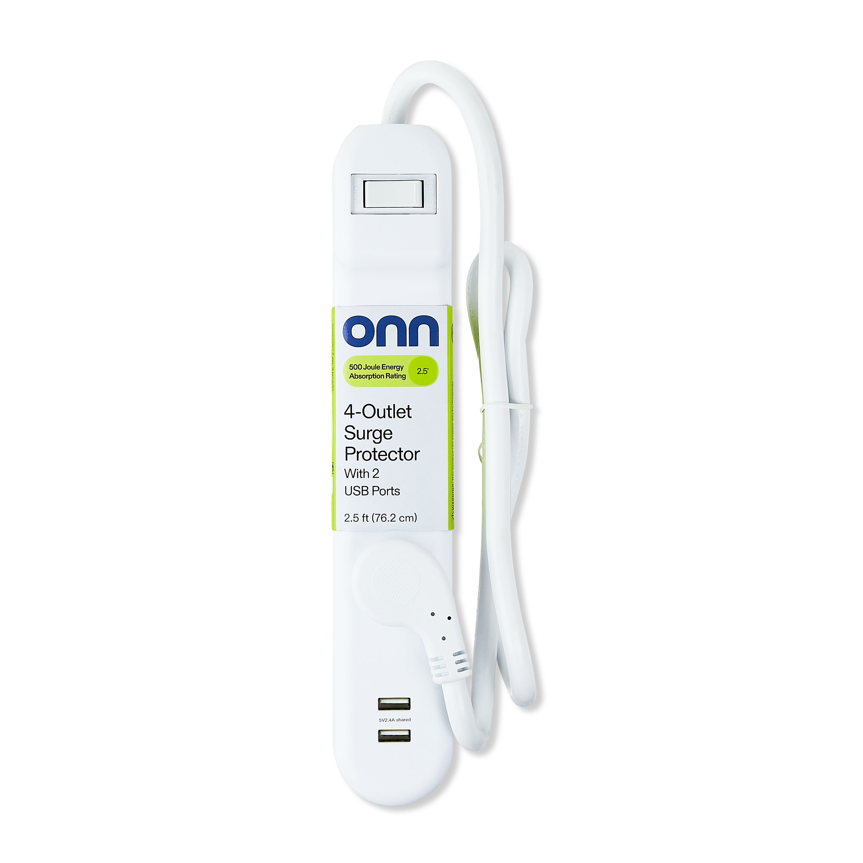 onn 4-Outlet 2-USB Surge Protector with 2.5ft Cord photo 2