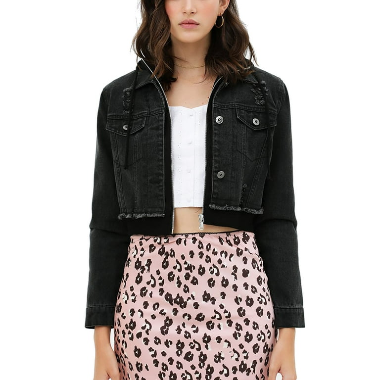 Women's Cropped Layered Hoodie Denim Jean