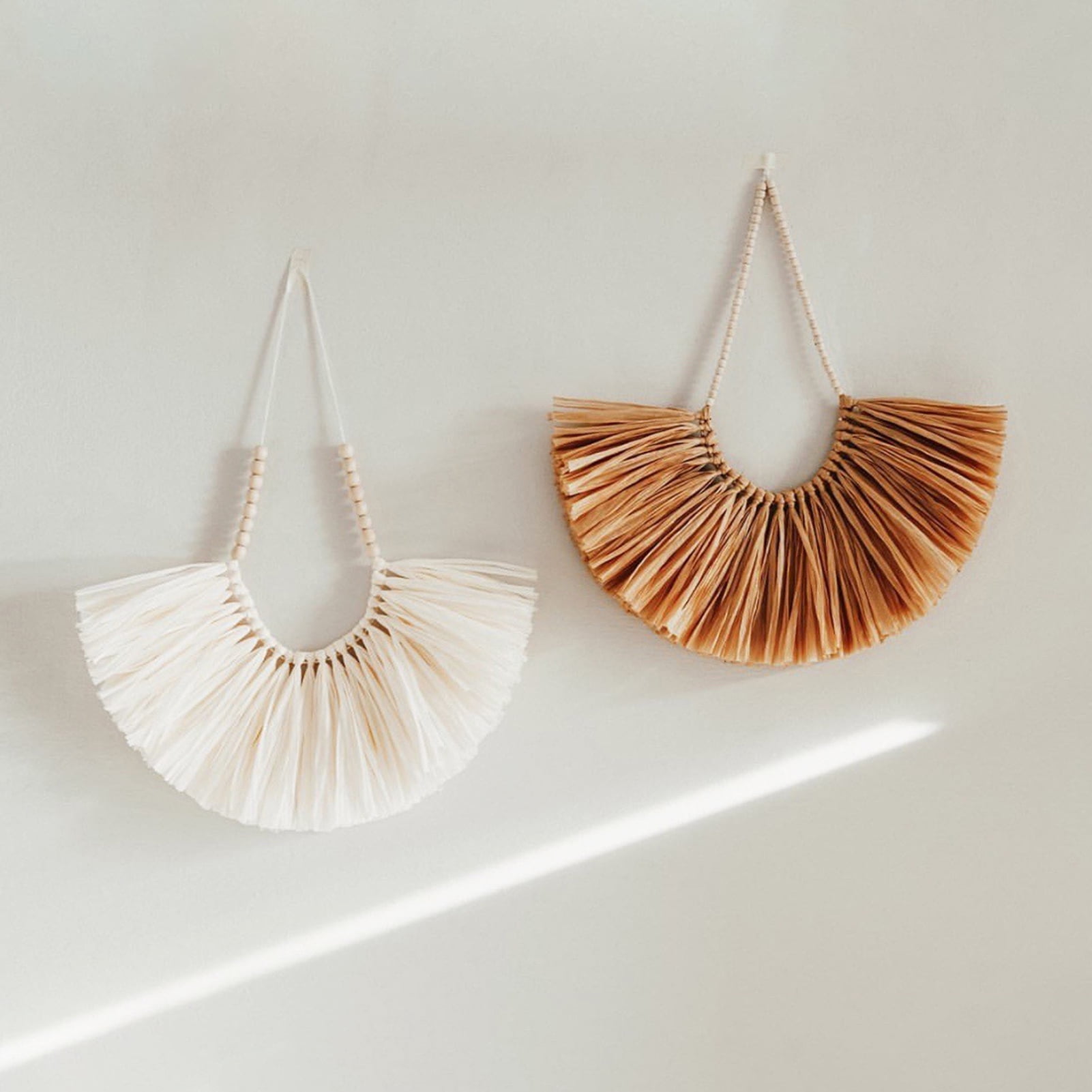 GROFRY Hanging Vintage Handwoven Wall Hanging Wood Beads Elegant Straw