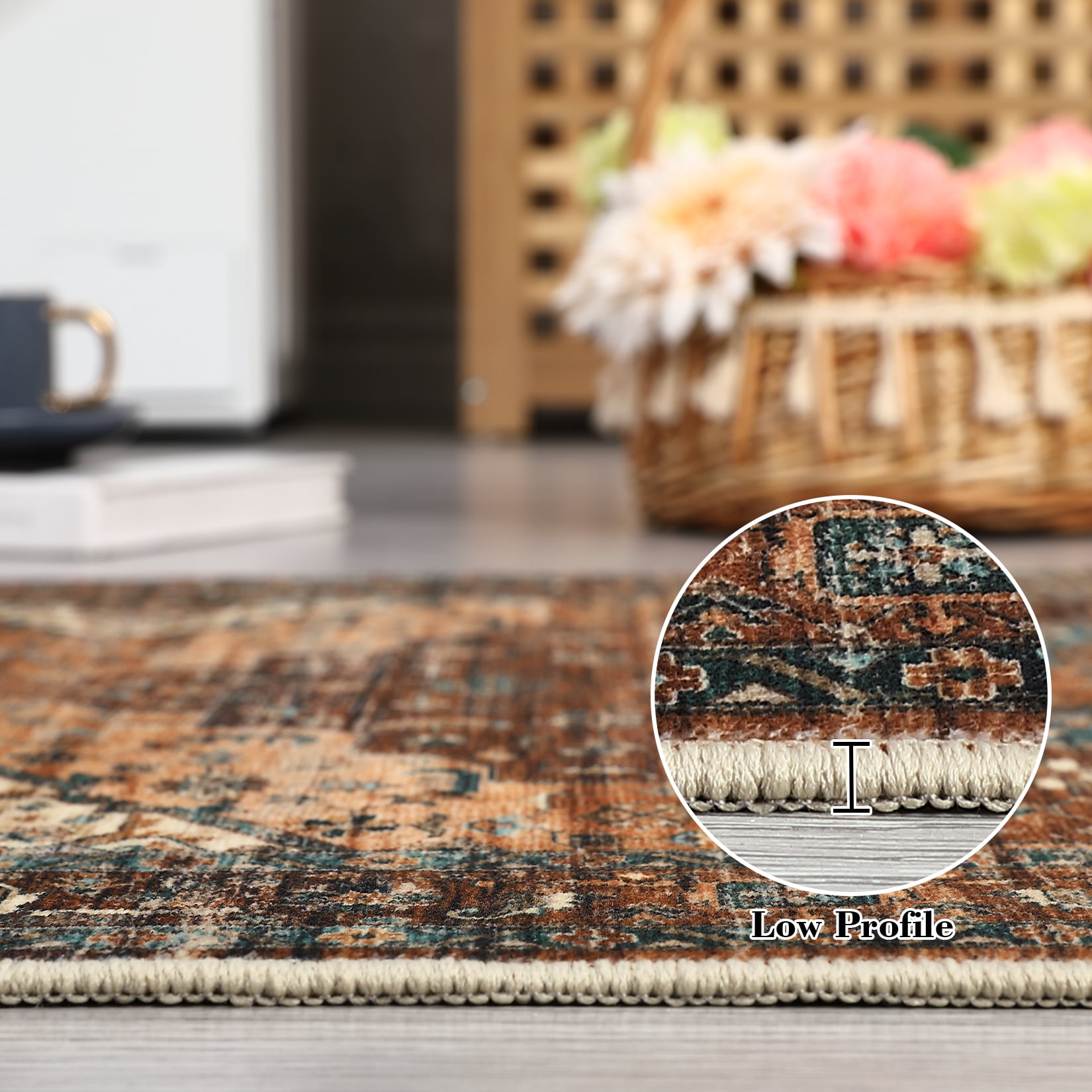 Garvee 10'x13' Large Area Rug for Living Room Vintage Medallion Rug Floral Print Rug Non Slip Low Pile Indoor Bedroom Rug, Brown