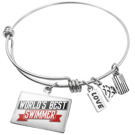 Expandable Wire Bangle Bracelet Worlds Best (Best Woman Swimmer In The World)