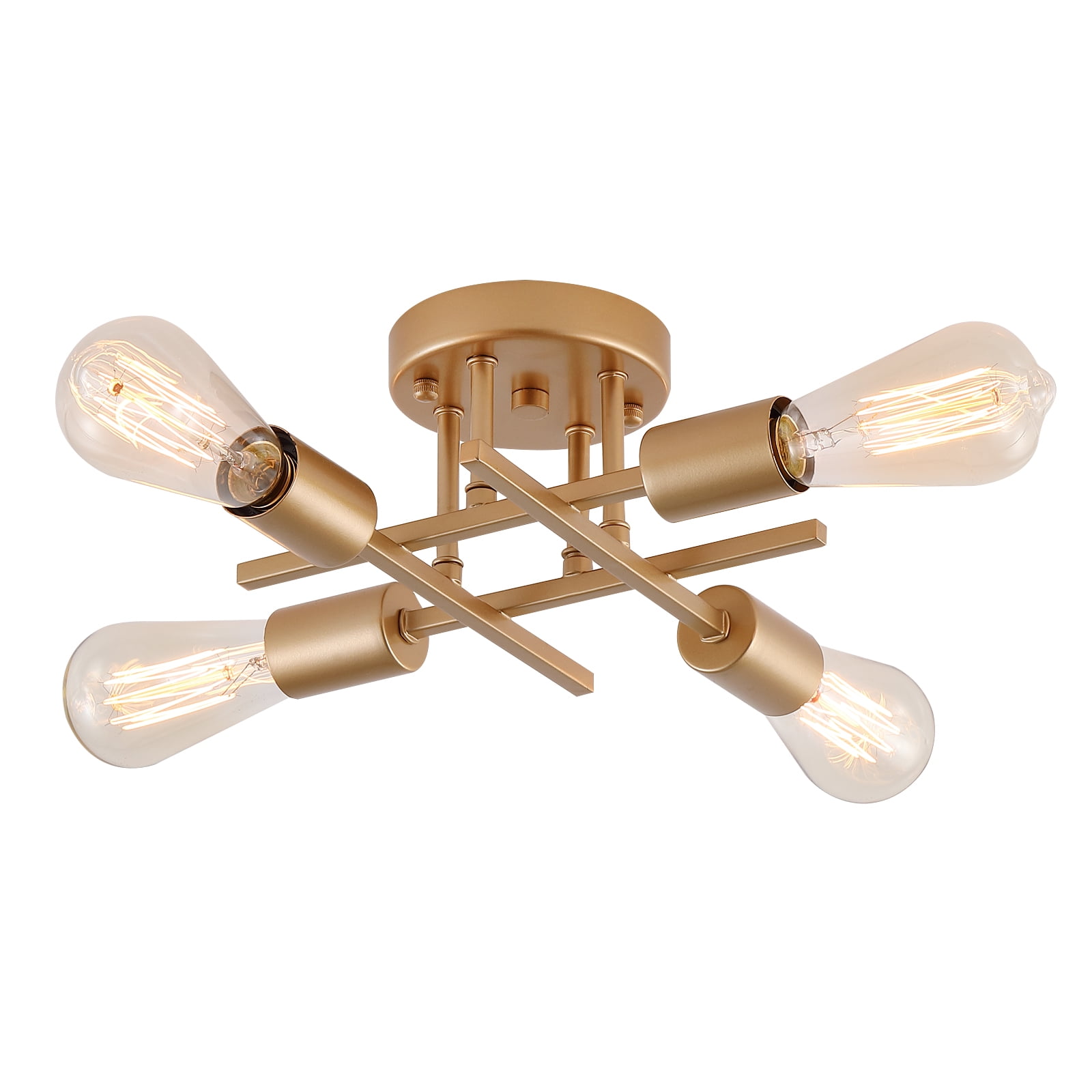 Q&S,Gold Finish,Sputnik Chandelier 4-Light Ceiling Light Semi Flush Mount for Bedroom Living Room