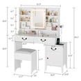 thumbnail image 2 of White Vanity Desk with Sliding Mirror, LED Lights, Charging Station, Stool, Ample Drawers & Storage – Extendable Makeup Table for Bedroom – Mountain Grain White, 2 of 8