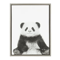 Kate and Laurel Sylvie Panda Animal Print Black and White Portrait Framed Canvas Wall Art by Simon Te Tai, 18x24 Gray