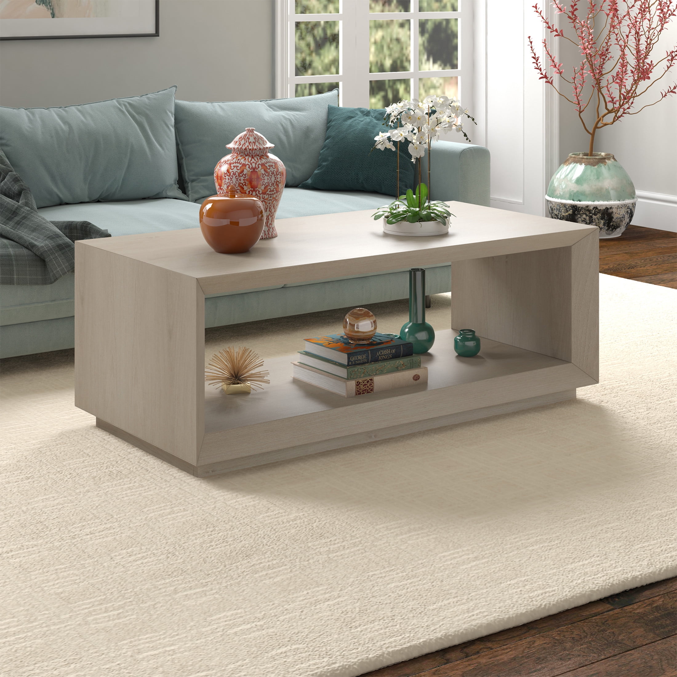 Evelyn&Zoe Tannen 48" Wide Rectangular Coffee Table, Alder White