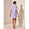 thumbnail image 2 of Purple Solid Front Button Ruffle Hem Short Sleeve Shirt Dress For Women, 2 of 7