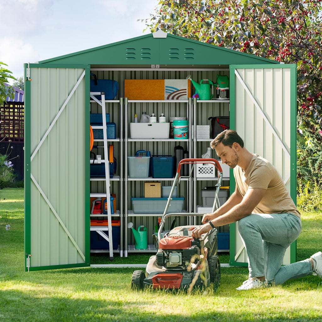 6' x 4' Outdoor Storage Shed on Sale, Aiho Shed & Outdoor Storage Clearance, Metal Storage Shed for Outside, Backyard, Garden & Patio - Green