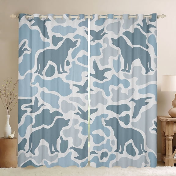 jejeloiu Country Farmhouse Black Out Curtains,Wild Animal Wolf Curtains Pack of 2 (42x63 Each),Blue Mallard Camo Bedroom Curtains For Teens,Breathable Home Decor