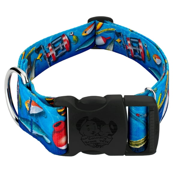 Country Brook Petz® 1 1/2 inch Deluxe Gone Fishin' Dog Collar, Large