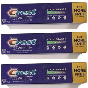 Crest 3D White Stain Eraser Fresh Mint Whitening Toothpaste 2.3 Ozpack of 3