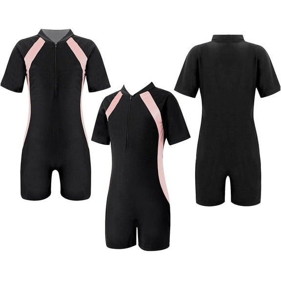 Raenseen Kids Girl Boys One-piece Swimsuit Beach Swimming Bathing Suit UPF 50  UV Sun Protection Pink XL