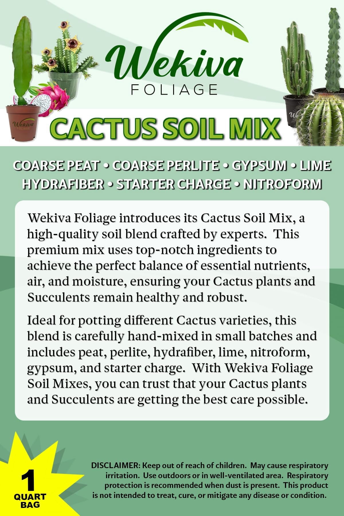Cactus and Succulent Soil Mix  4 Quarts - Custom Soil Blend  Potting Mix for Cacti and Succulents  Specially Developed by and for Professional Nursery Growers - Nutrient-Rich Formula
