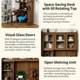 thumbnail image 2 of Noble House 70.87" Computer Desk with Hutch, Glass-Door Cabinets, 90° Rotating Desktop, Bookshelf & Drawer, Walnut, 2 of 18