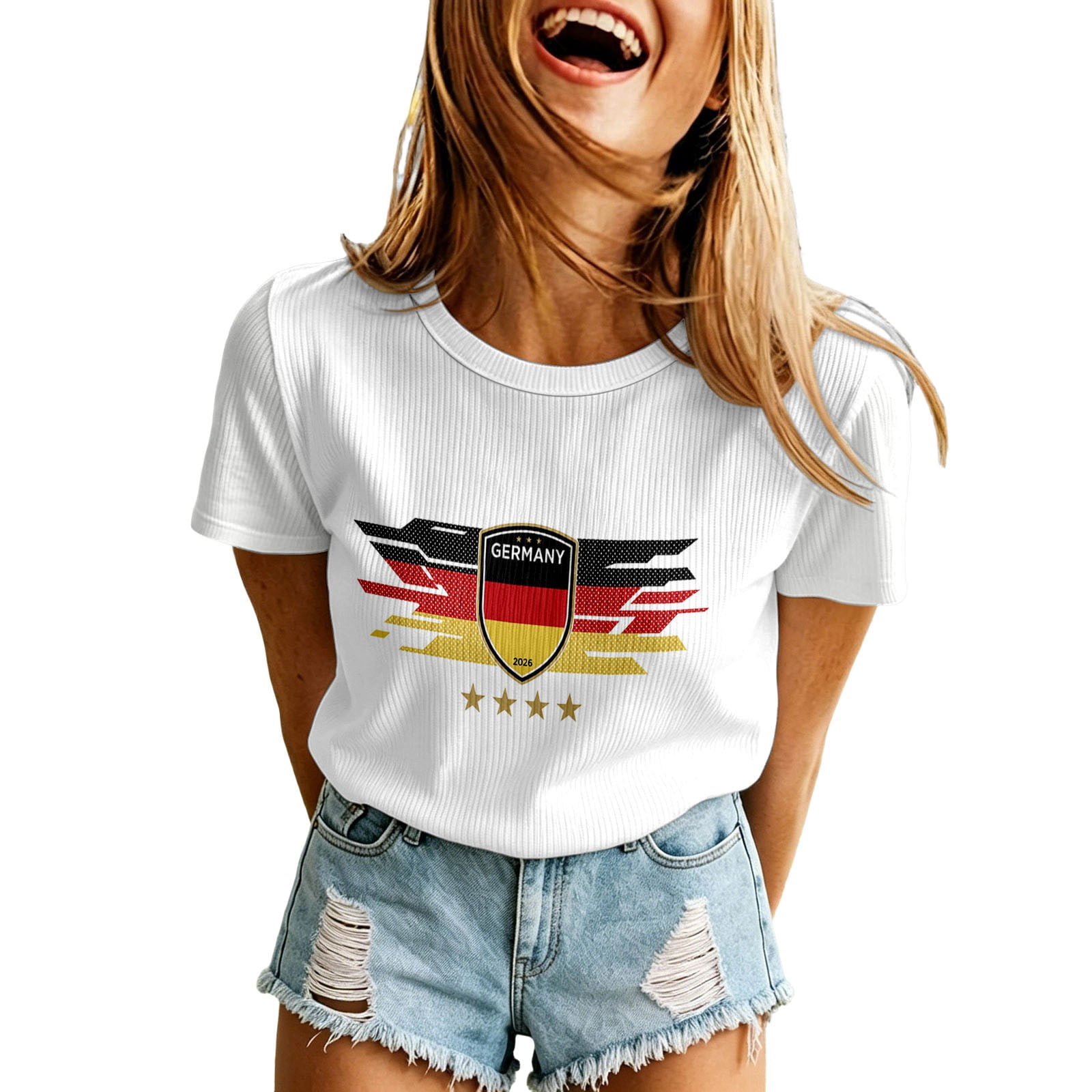 Women's Football Jersey Shirts Germany Crewneck Short Sleeve Women's Graphic Print T Shirt Casual Summer Tee Tops XL