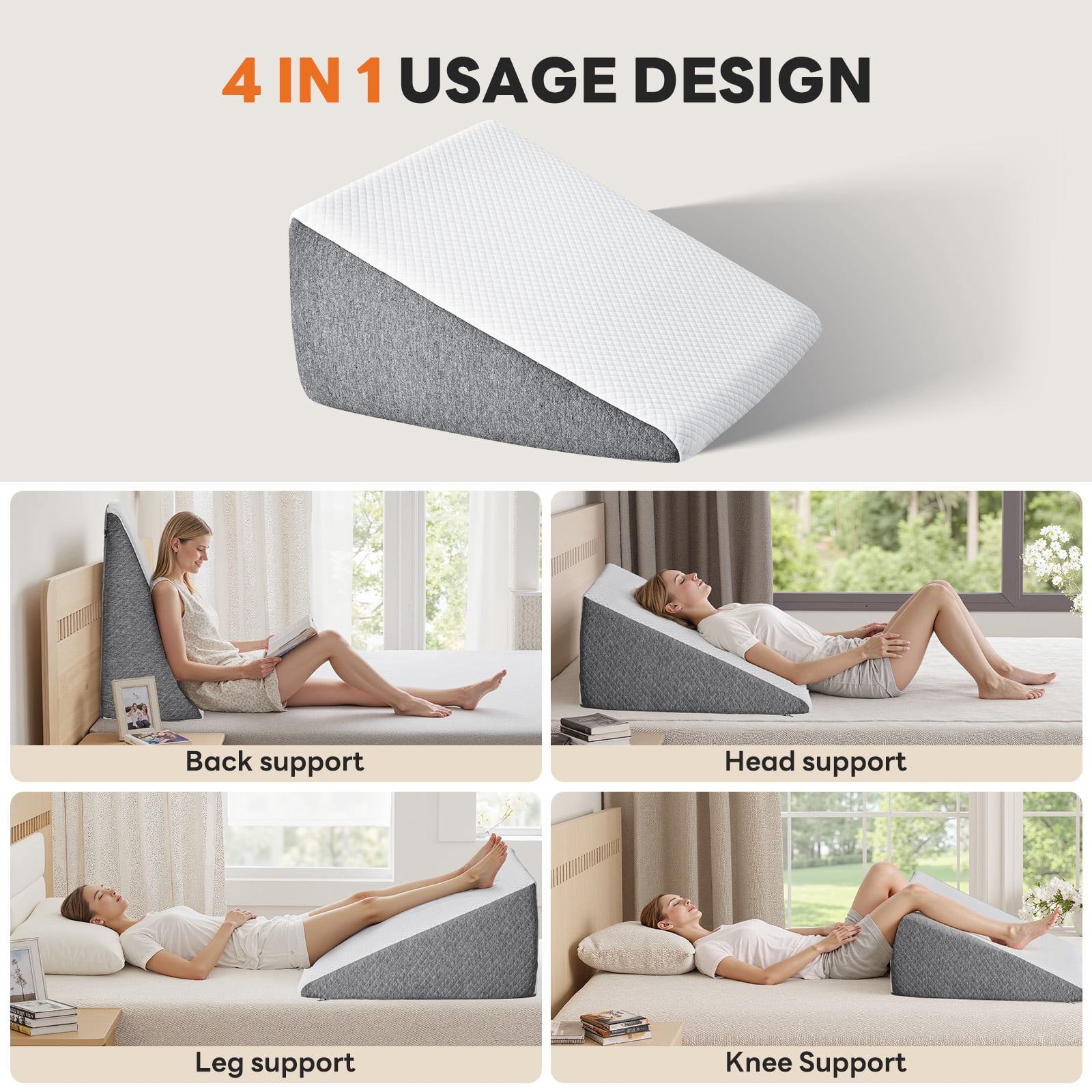 JIOABL Wedge Body Pillow for Sleep Comfort, Neck Pain Relief, Acid Reflux, Heartburn, Back Pain Relief and Snoring, 12Inch