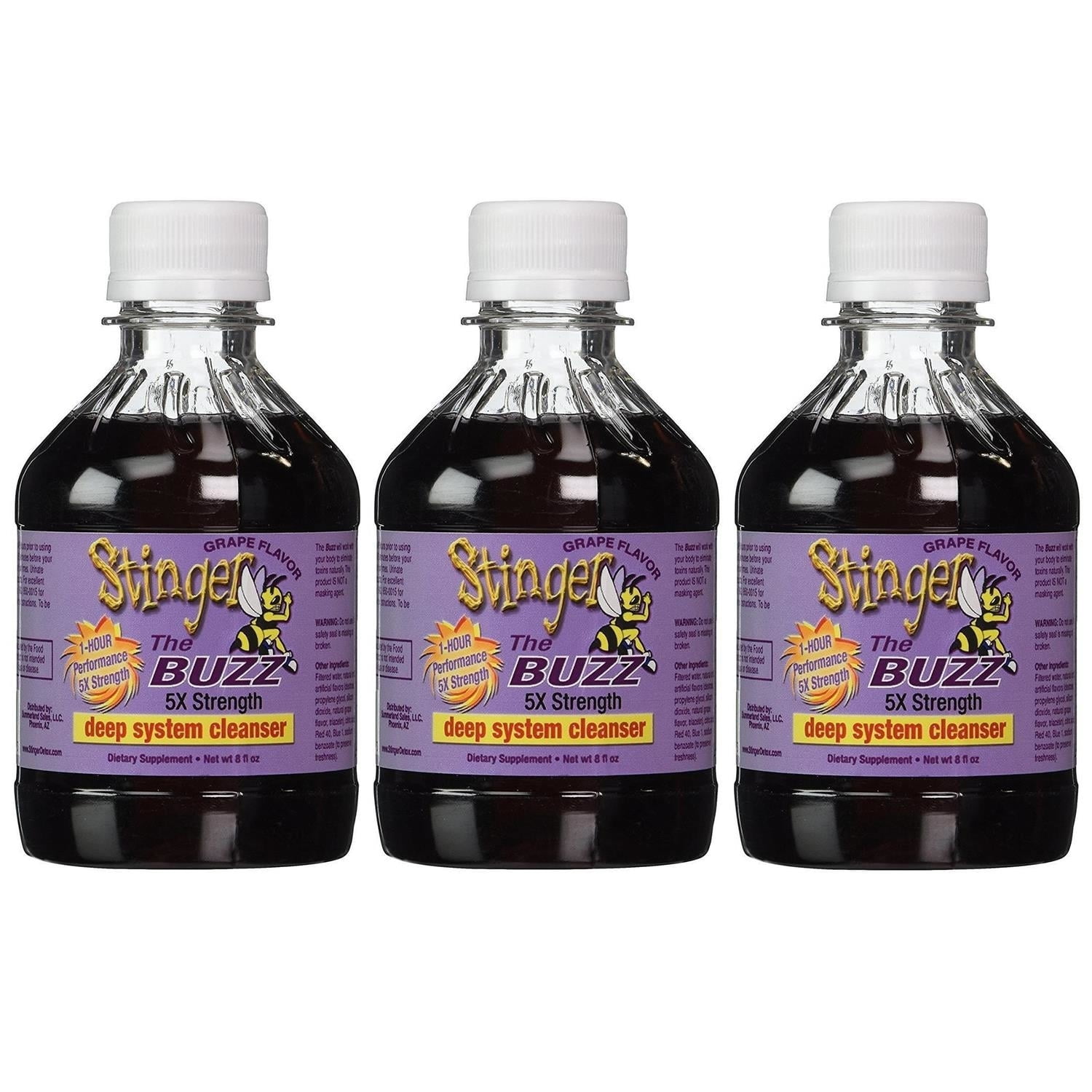 Stinger 1Hour Detox Liquid Drink 5x Strength Grape 8oz 3PK The Buzz