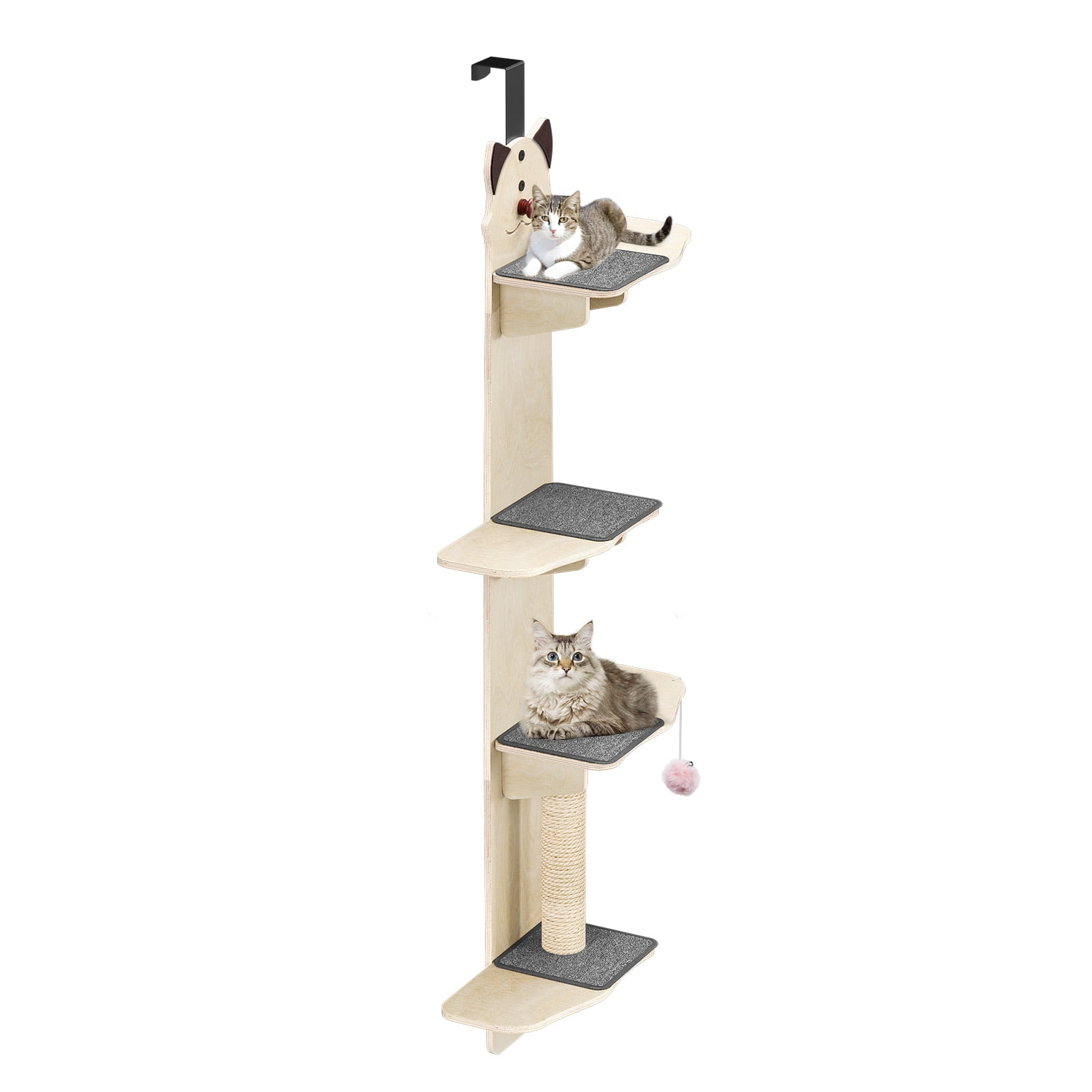Wliqien Cat Door Hanger, 4-Tiers Vertical Cat Tree over The Door, Door Hanging Cat Shelves with Scratching Post, Pads, Tease Cat Ball, Over Door Cat Climber for Indoor Cats