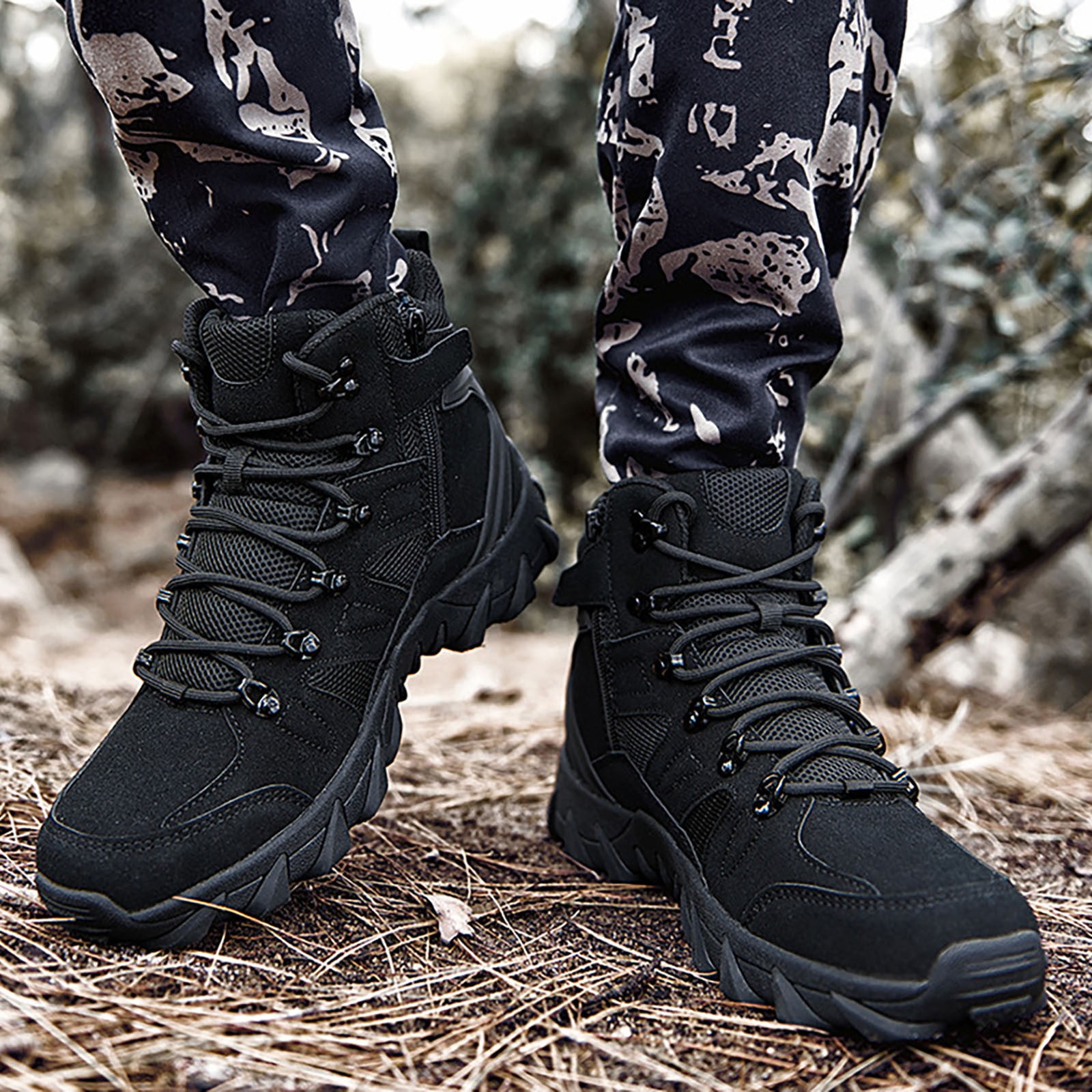 YOUSNH Men Shoes Climbing Hiking Shoes Fashion Thick Sole Outdoor Mountaineering Sneakers Mens Boots Black 9.5